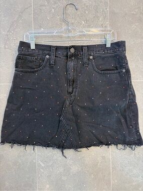 Madewell Black Denim Mini Skirt with Multicolor Dot Accents